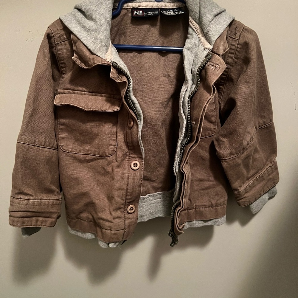Faded Glory Tan Jean Jacket with Gray Hood